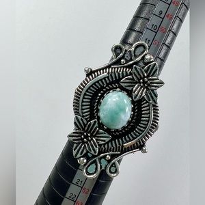 Larimar 925 Large Floral Design Gemstone Ring size 7.75
